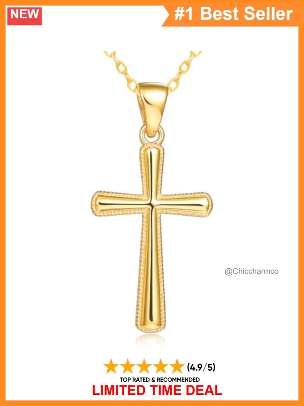 18K Gold Cross Necklace Adjustable Chain Christian Gift